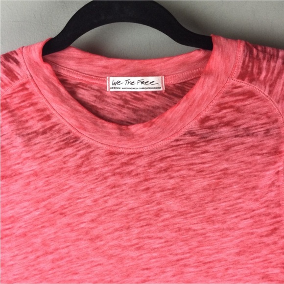 Free People Night Sky Coral Burnout Rolled Raglan Short Sleeve Tee Size Medium - Picture 5 of 7